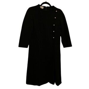 ON HOLD Vintage Black Wool Fitted Dress With Gold Buttons